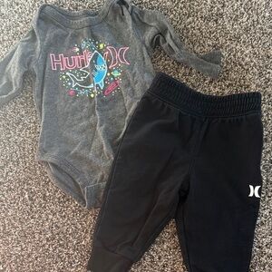 Hurley Graphic Bodysuit and Black Pants Set Baby Boy Size 3-6 months